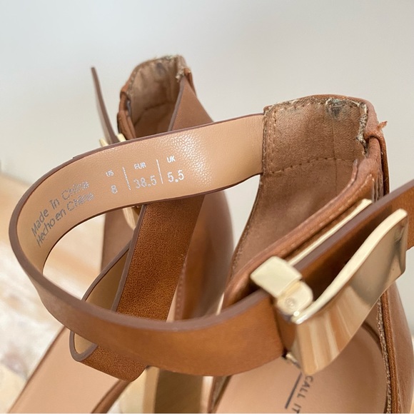Call It Spring Chunky Heeled Ankle Strap Women’s Sandals - Tan / Brown - Picture 11 of 15